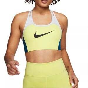 Nike Women's Swoosh Colorblock Medium Support Sports Bra XS Blue Green Mesh